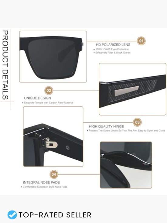 Square Polarized Sunglasses Oversized Flat Top UV Protection Driving Shades main image 4